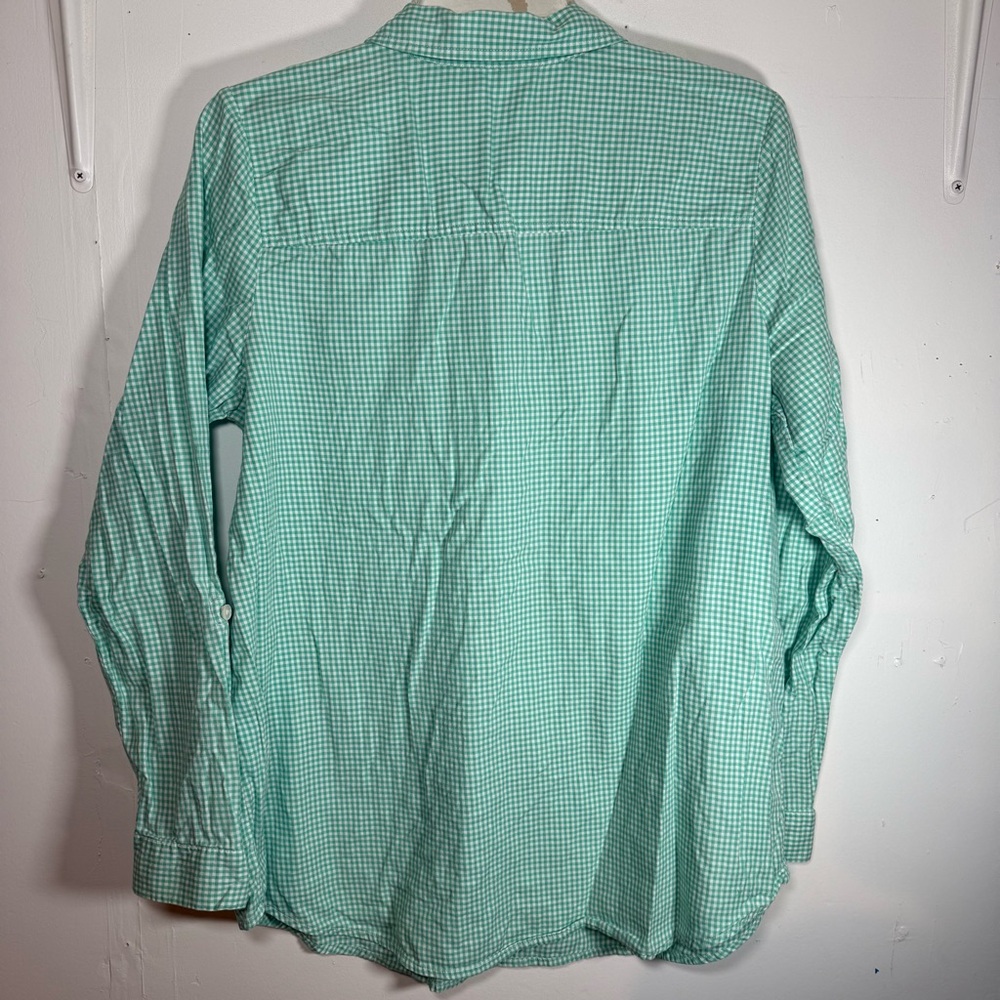 J Jill women’s medium plaid shirt roll tab sleeve‎ western country preppy green - Picture 4 of 12